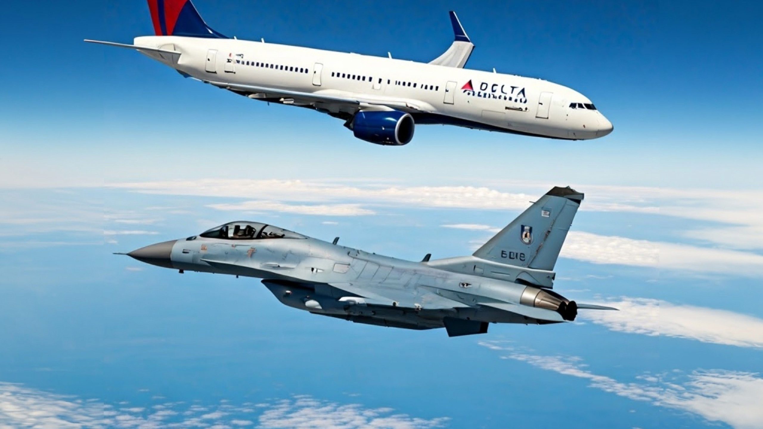 Cerca de la colisión en el aire en el aeropuerto nacional de Reagan se evitó gracias al sistema de advertencia de alarma después de que el avión de la Fuerza Aérea vuela peligrosamente cerca de Delta Aircraft