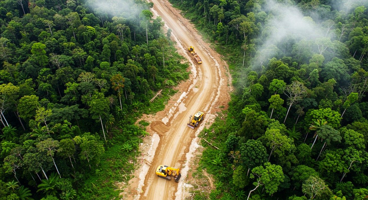 Amazon Rainforest Trees aurait coupé pour construire une nouvelle route pour le sommet du climat