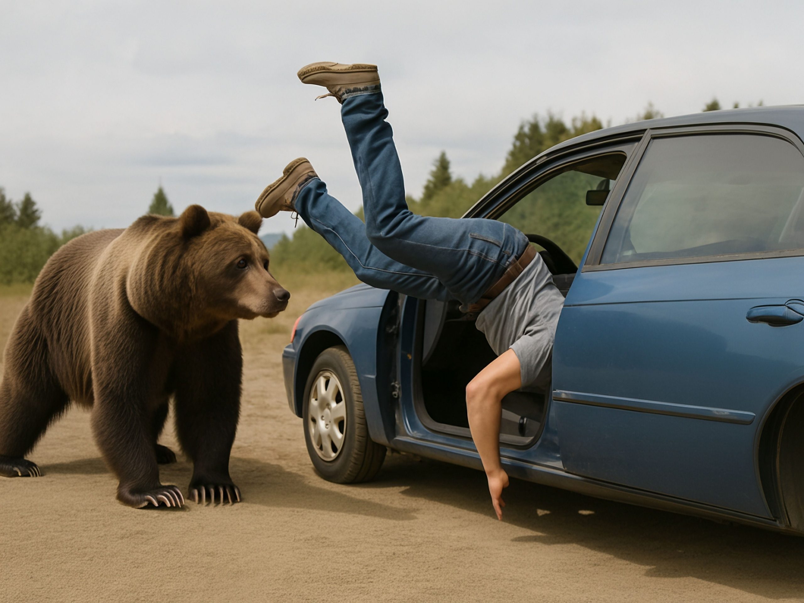 El adorno visitante del Parque Nacional escapa de Bold Grizzly Bear de la manera más inusual posible
